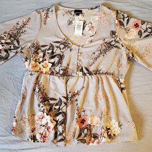 Floral Print Button Front Babydoll Top - Torrid